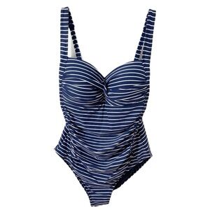 Niptuck Swim Slimming One Piece Striped Swim Bathing Suit Rushing Details 🟦⬜️